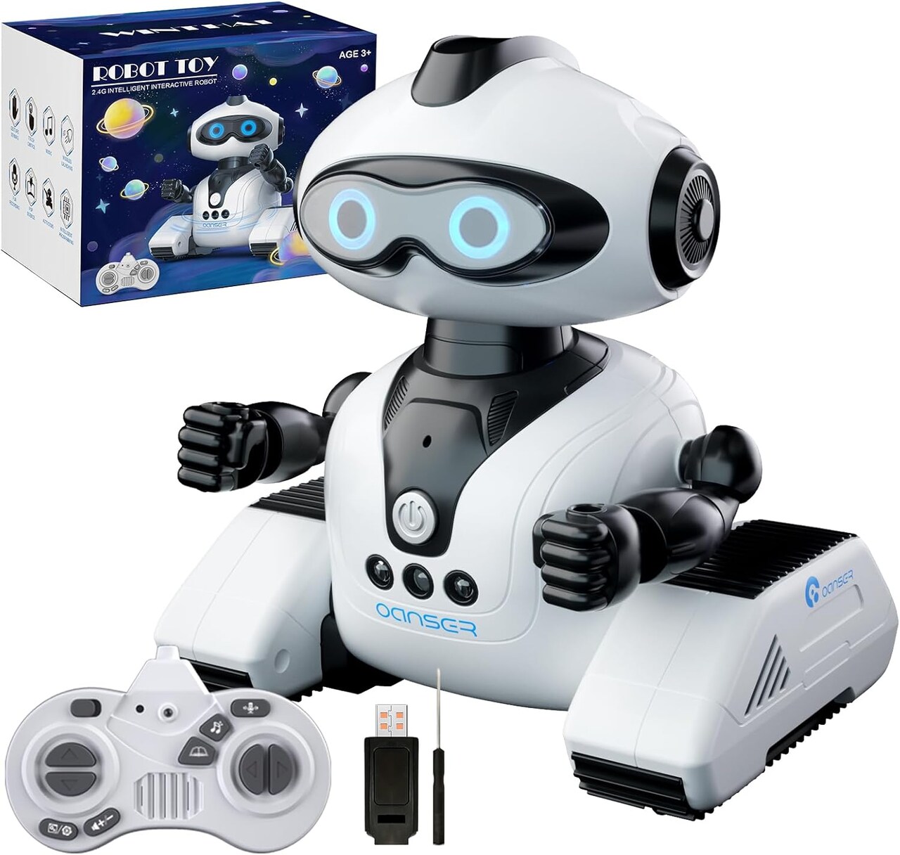 Robots Toys for Kids, 2.4Ghz Remote Control Robot Toys with Music and LED Eyes for Boys/Girls, RC Toy Stocking Stuffers for 3-12 Year Toddler Children Teen for Birthday Day Gift(White)